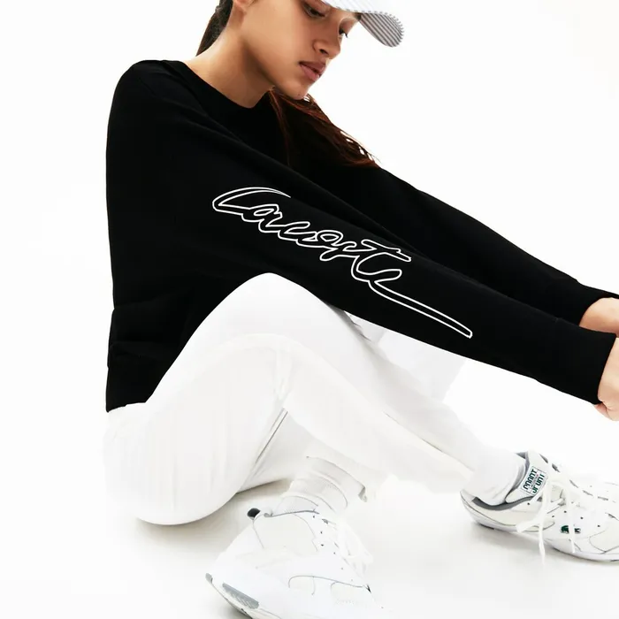 Sweaters and Sweatshirts Lacoste Womens LIVE 3D Signature Cotton Crewneck Sweater Black Gift for Friend Sweaters and Sweatshirts Lacoste Womens LIVE 3D Signature Cotton Crewneck Sweater Black Gift for Friend