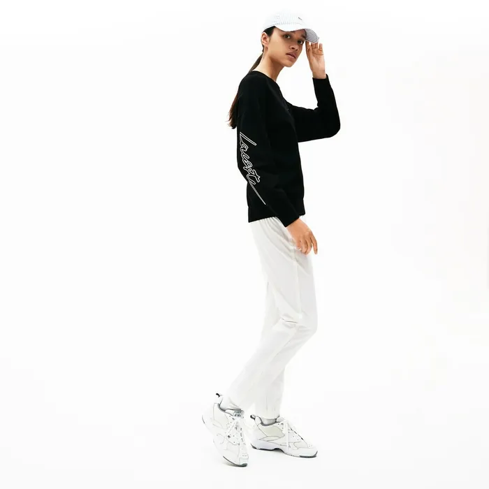 Sweaters and Sweatshirts Lacoste Womens LIVE 3D Signature Cotton Crewneck Sweater Black Gift for Friend