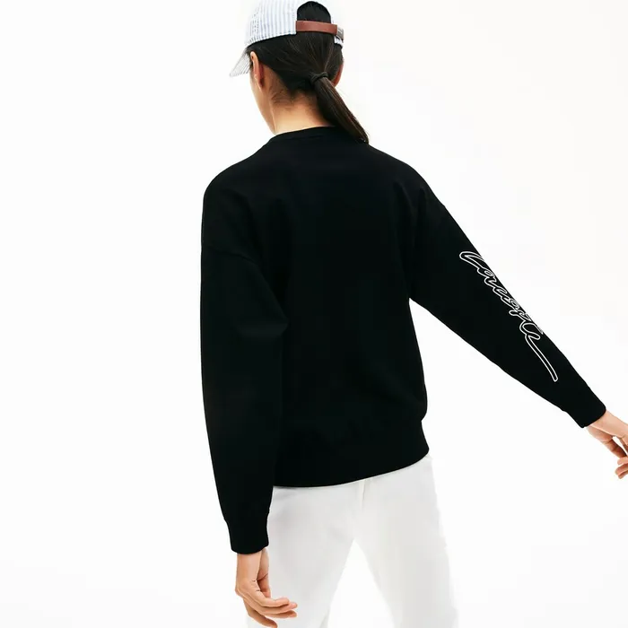 Sweaters and Sweatshirts Lacoste Womens LIVE 3D Signature Cotton Crewneck Sweater Black Gift for Friend