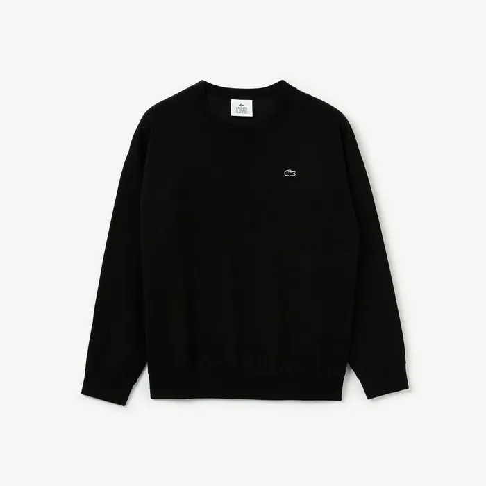 Sweaters and Sweatshirts Lacoste Womens LIVE 3D Signature Cotton Crewneck Sweater Black Gift for Friend
