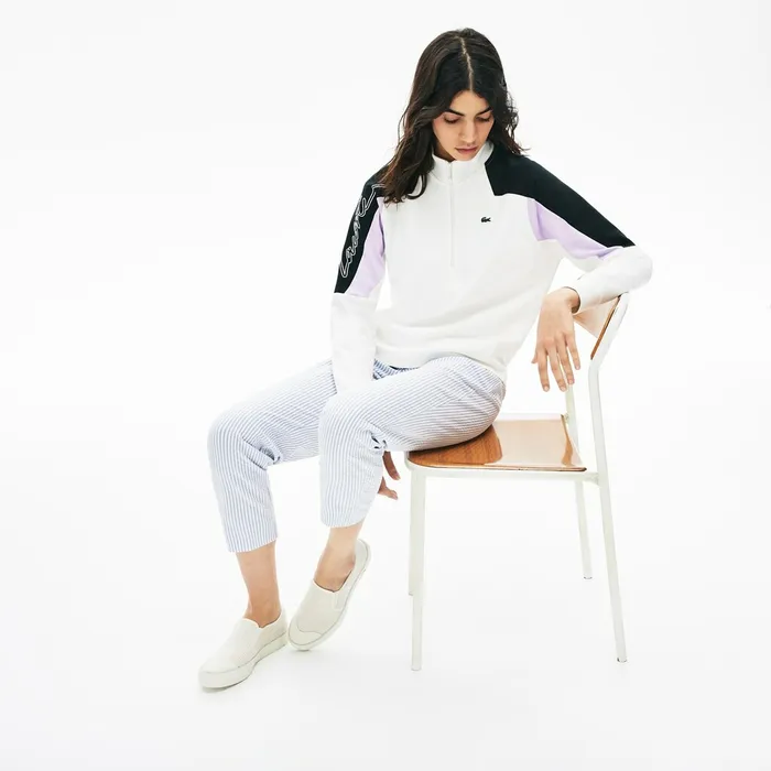 Sweaters and Sweatshirts Lacoste Womens LIVE ColorBlock ZipFront Sweatshirt White Store