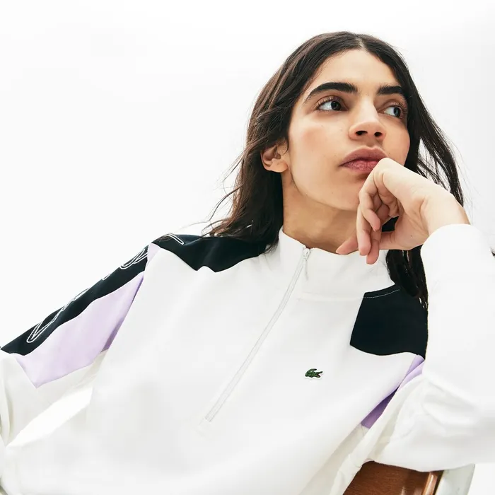 Sweaters and Sweatshirts Lacoste Womens LIVE ColorBlock ZipFront Sweatshirt White Store