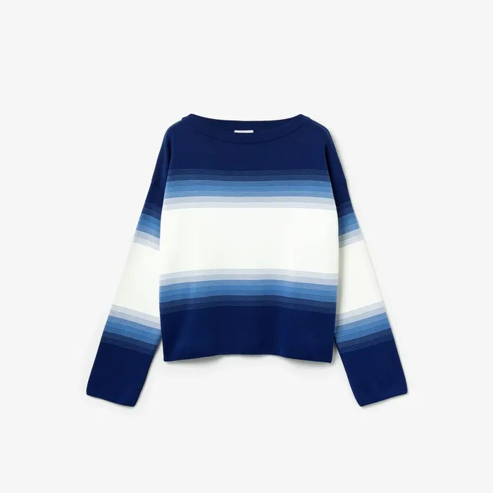 Sweaters and Sweatshirts Lacoste Womens Made in France Organic Loose Fit OmbrStripe Sweater Navy BlueBlueWhite Online Store