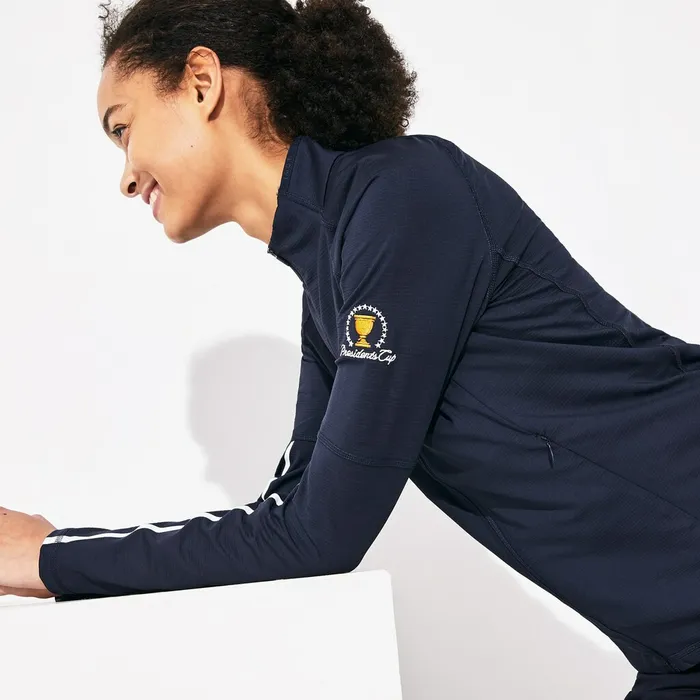 Sweaters and Sweatshirts Lacoste Womens Presidents Cup Breathable Stretch Zip Golf Sweatshirt Navy BlueWhite Gift 4 You