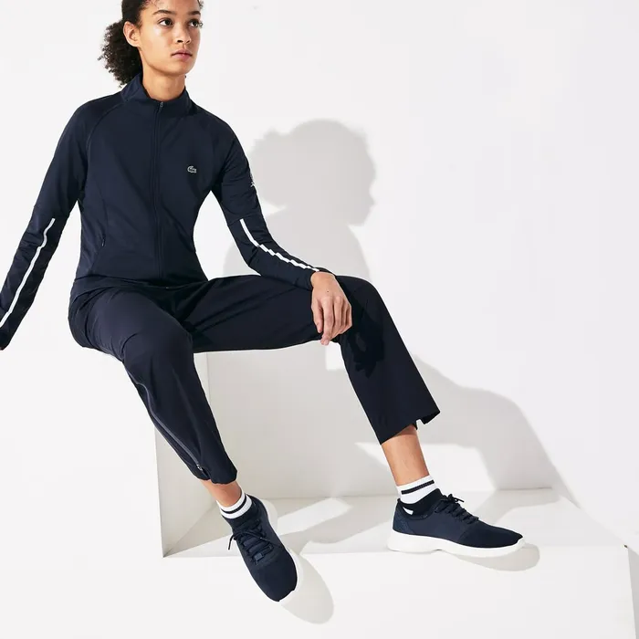 Sweaters and Sweatshirts Lacoste Womens Presidents Cup Breathable Stretch Zip Golf Sweatshirt Navy BlueWhite Gift 4 You
