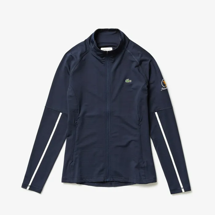 Sweaters and Sweatshirts Lacoste Womens Presidents Cup Breathable Stretch Zip Golf Sweatshirt Navy BlueWhite Gift 4 You
