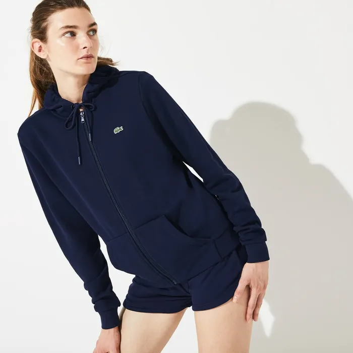 Sweaters and Sweatshirts Lacoste Womens SPORT FullZip Fleece Hoodie Navy Blue Store
