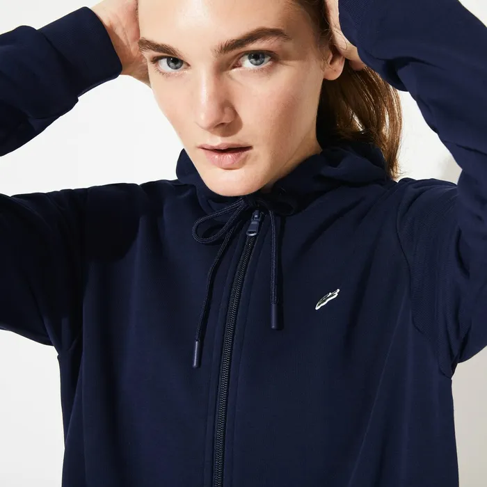 Sweaters and Sweatshirts Lacoste Womens SPORT FullZip Fleece Hoodie Navy Blue Store
