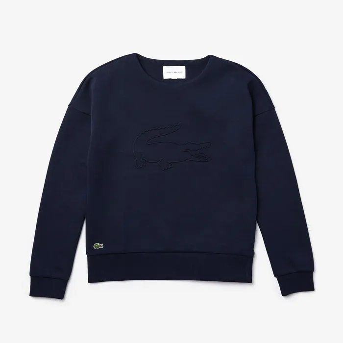 Sweaters and Sweatshirts Lacoste Womens SPORT Oversize Croc CottonBlend Sweatshirt Navy Blue For Sale Online