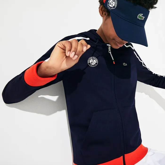 Sweaters and Sweatshirts Lacoste Womens SPORT Roland Garros Hooded ZipUp Jacket Navy BlueWhiteRedGreen Casaul Sweaters and Sweatshirts Lacoste Womens SPORT Roland Garros Hooded ZipUp Jacket Navy BlueWhiteRedGreen Casaul