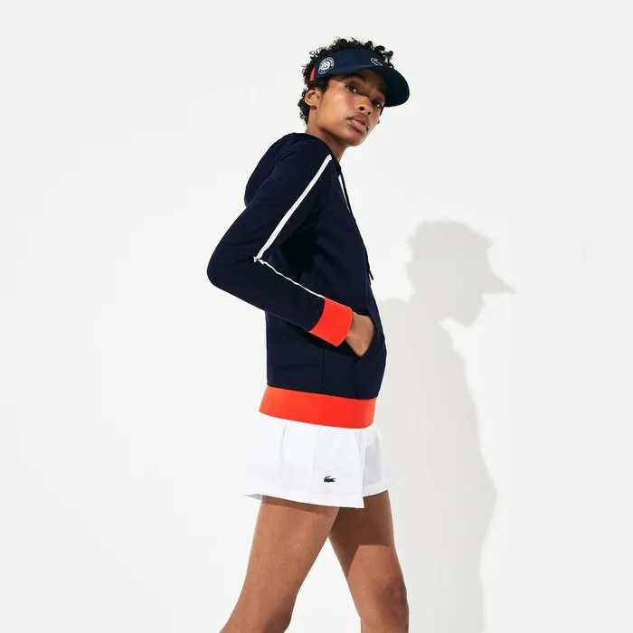 Sweaters and Sweatshirts Lacoste Womens SPORT Roland Garros Hooded ZipUp Jacket Navy BlueWhiteRedGreen Casaul