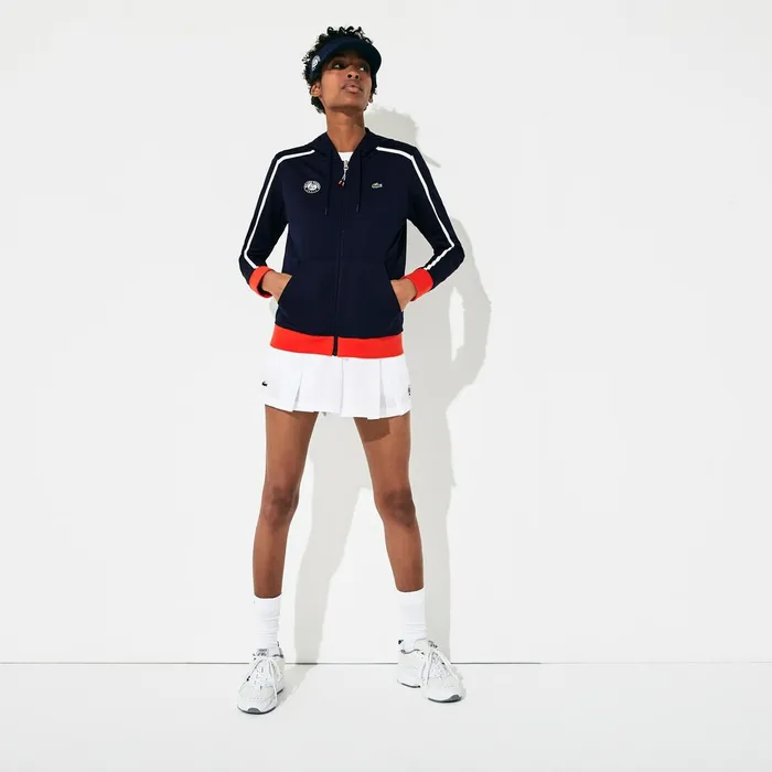 Sweaters and Sweatshirts Lacoste Womens SPORT Roland Garros Hooded ZipUp Jacket Navy BlueWhiteRedGreen Casaul