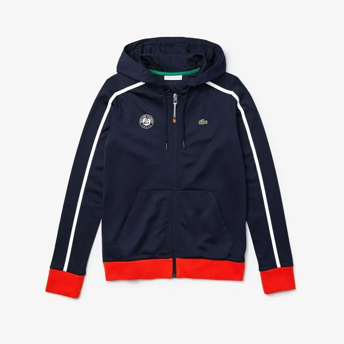 Sweaters and Sweatshirts Lacoste Womens SPORT Roland Garros Hooded ZipUp Jacket Navy BlueWhiteRedGreen Casaul