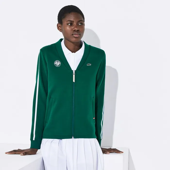 Sweaters and Sweatshirts Lacoste Womens SPORT Roland Garros VNeck ZipUp Sweatshirt GreenWhiteRed Gift Ideas