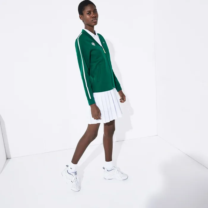 Sweaters and Sweatshirts Lacoste Womens SPORT Roland Garros VNeck ZipUp Sweatshirt GreenWhiteRed Gift Ideas