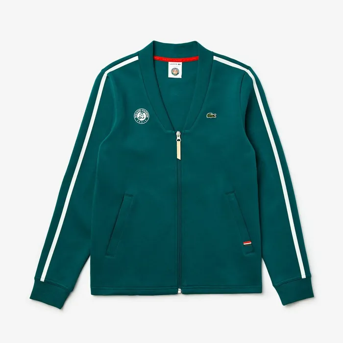 Sweaters and Sweatshirts Lacoste Womens SPORT Roland Garros VNeck ZipUp Sweatshirt GreenWhiteRed Gift Ideas