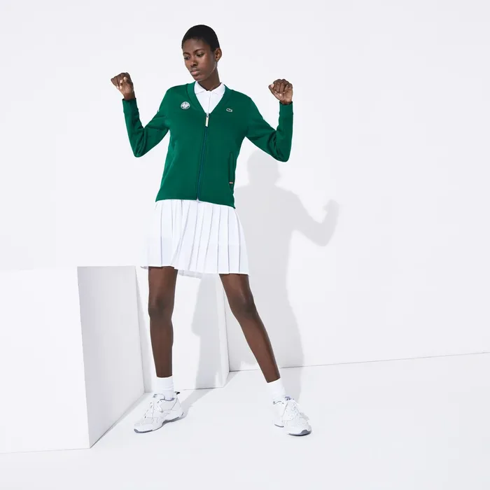 Sweaters and Sweatshirts Lacoste Womens SPORT Roland Garros VNeck ZipUp Sweatshirt GreenWhiteRed Gift Ideas