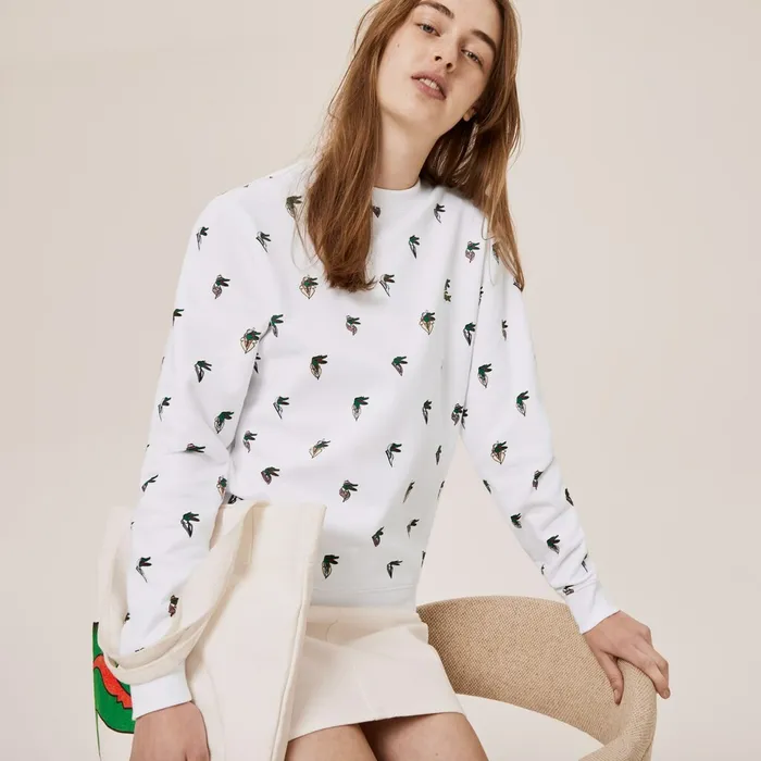 Sweaters and Sweatshirts Lacoste Womens Unisex x JeanMichel Tixier Print Sweatshirt White Store