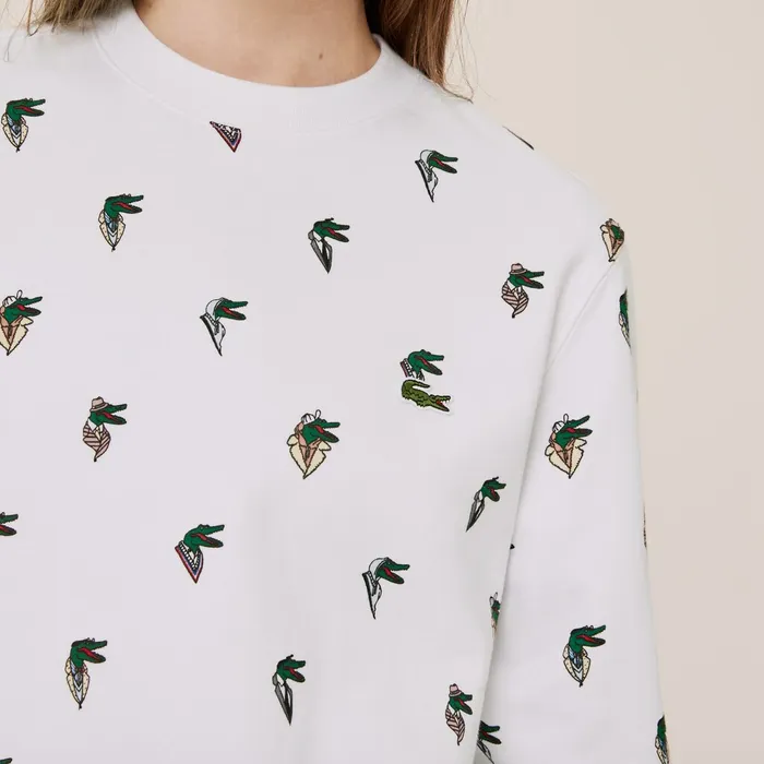 Sweaters and Sweatshirts Lacoste Womens Unisex x JeanMichel Tixier Print Sweatshirt White Store