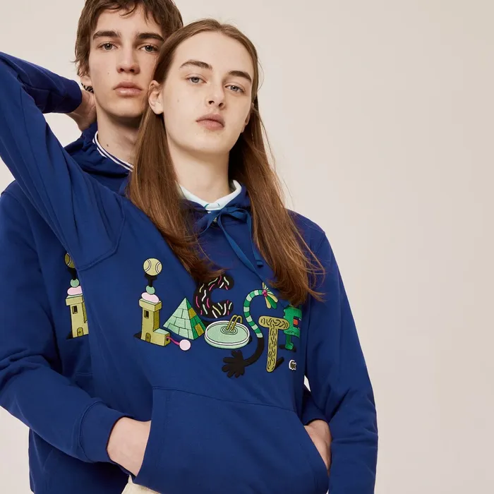 Sweaters and Sweatshirts Lacoste Womens Unisex x Jeremyville Print Hooded Sweatshirt Navy Blue USA Sweaters and Sweatshirts Lacoste Womens Unisex x Jeremyville Print Hooded Sweatshirt Navy Blue USA