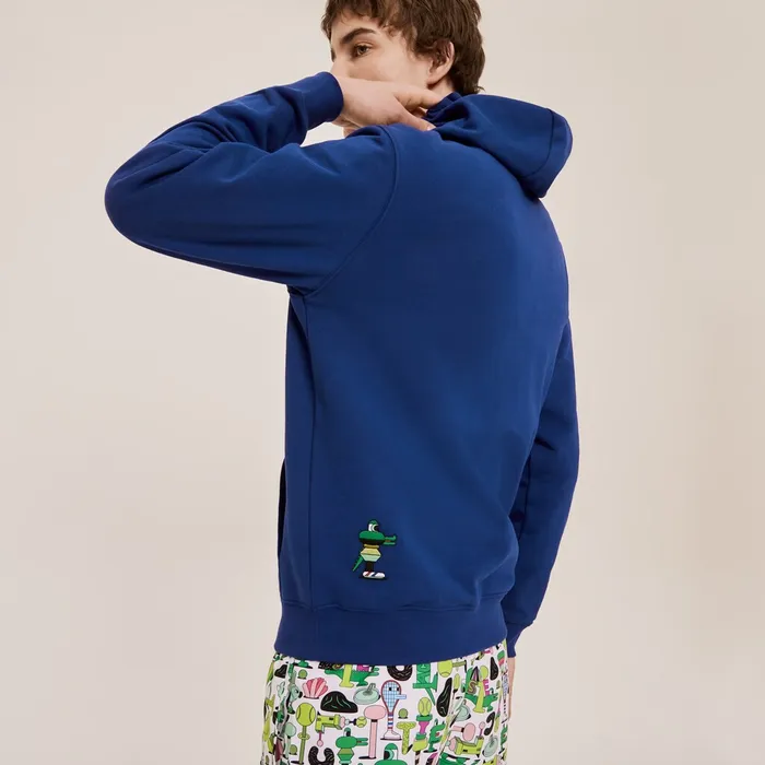 Sweaters and Sweatshirts Lacoste Womens Unisex x Jeremyville Print Hooded Sweatshirt Navy Blue USA