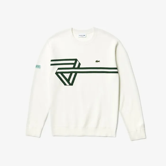 Sweaters Lacoste Mens Band Design Heritage Knit Sweater WhiteBlackGreenWhite Online Store
