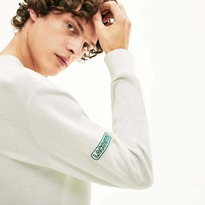 Sweaters Lacoste Mens Band Design Heritage Knit Sweater WhiteBlackGreenWhite Online Store