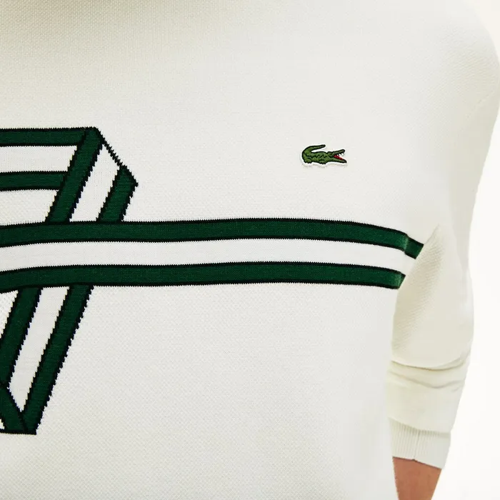 Sweaters Lacoste Mens Band Design Heritage Knit Sweater WhiteBlackGreenWhite Online Store