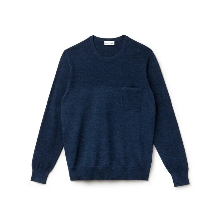 Sweaters Lacoste Mens Cotton And Linen Knit Sweater Blue Chine Gift 4 You