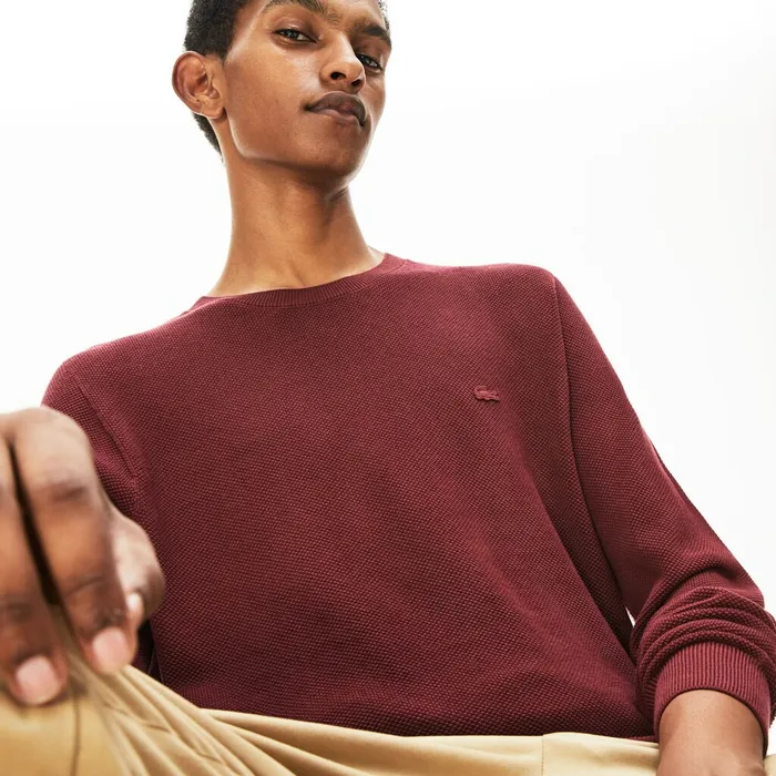 Sweaters Lacoste Mens Crew Neck Cotton Piqu Sweater Bordeaux For Sale