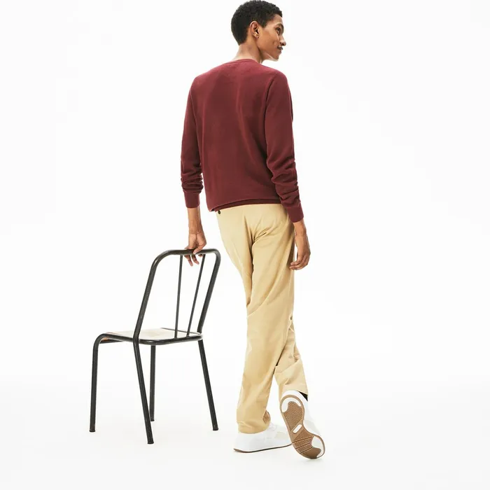 Sweaters Lacoste Mens Crew Neck Cotton Piqu Sweater Bordeaux For Sale
