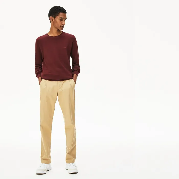 Sweaters Lacoste Mens Crew Neck Cotton Piqu Sweater Bordeaux For Sale