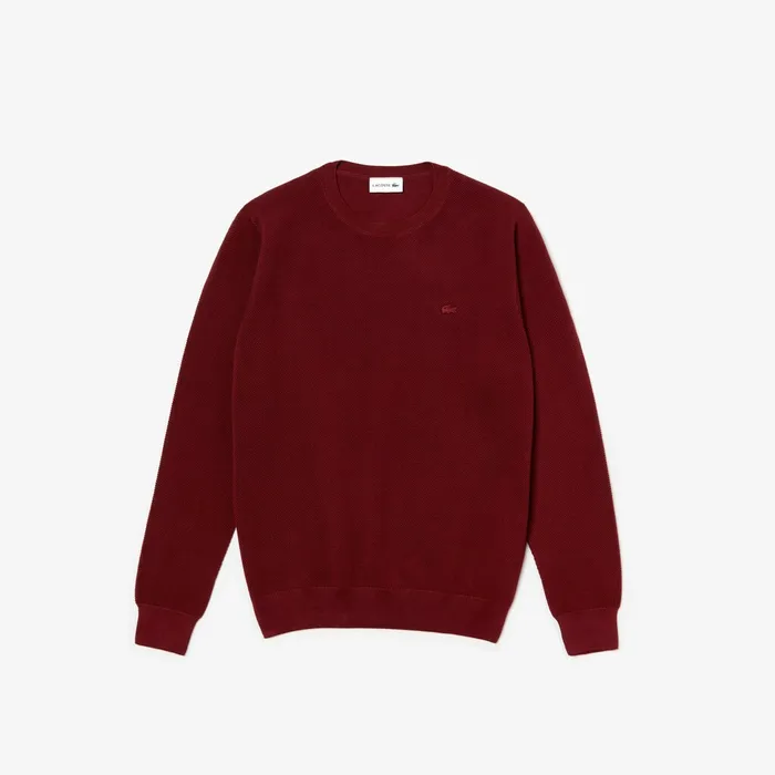 Sweaters Lacoste Mens Crew Neck Cotton Piqu Sweater Bordeaux For Sale