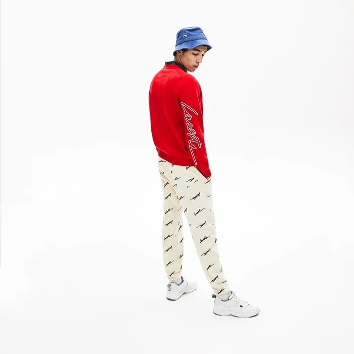 Sweaters Lacoste Mens LIVE Signature Cotton Crewneck Sweater RedWhite Shop