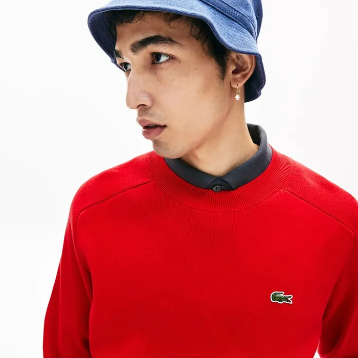 Sweaters Lacoste Mens LIVE Signature Cotton Crewneck Sweater RedWhite Shop
