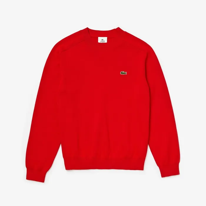 Sweaters Lacoste Mens LIVE Signature Cotton Crewneck Sweater RedWhite Shop