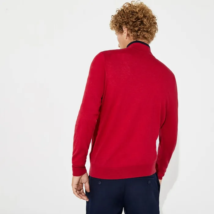 Sweaters Lacoste Mens SPORT ZipUp Technical Wool Sweater RedNavy Blue On Sale