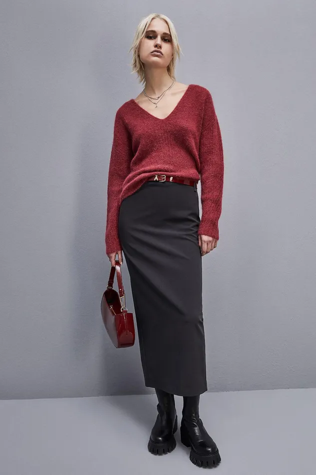 Sweaters Women Patrizia Pepe AlpacaBlend Sweater With VNeck Cherry Bomb