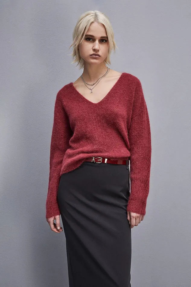 Sweaters Women Patrizia Pepe AlpacaBlend Sweater With VNeck Cherry Bomb