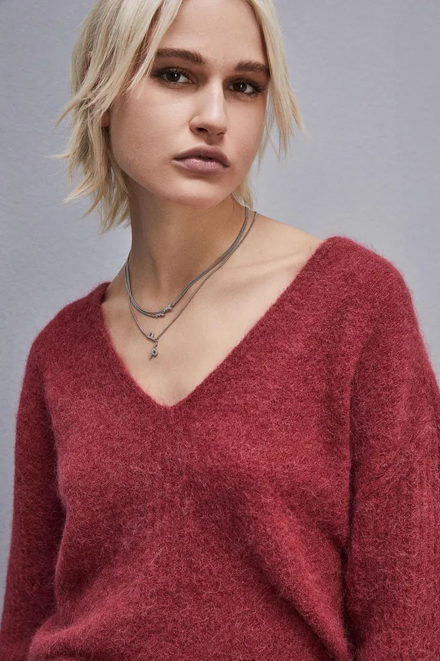 Sweaters Women Patrizia Pepe AlpacaBlend Sweater With VNeck Cherry Bomb