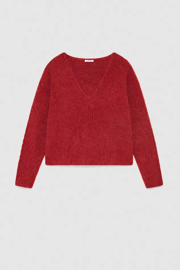 Sweaters Women Patrizia Pepe AlpacaBlend Sweater With VNeck Cherry Bomb