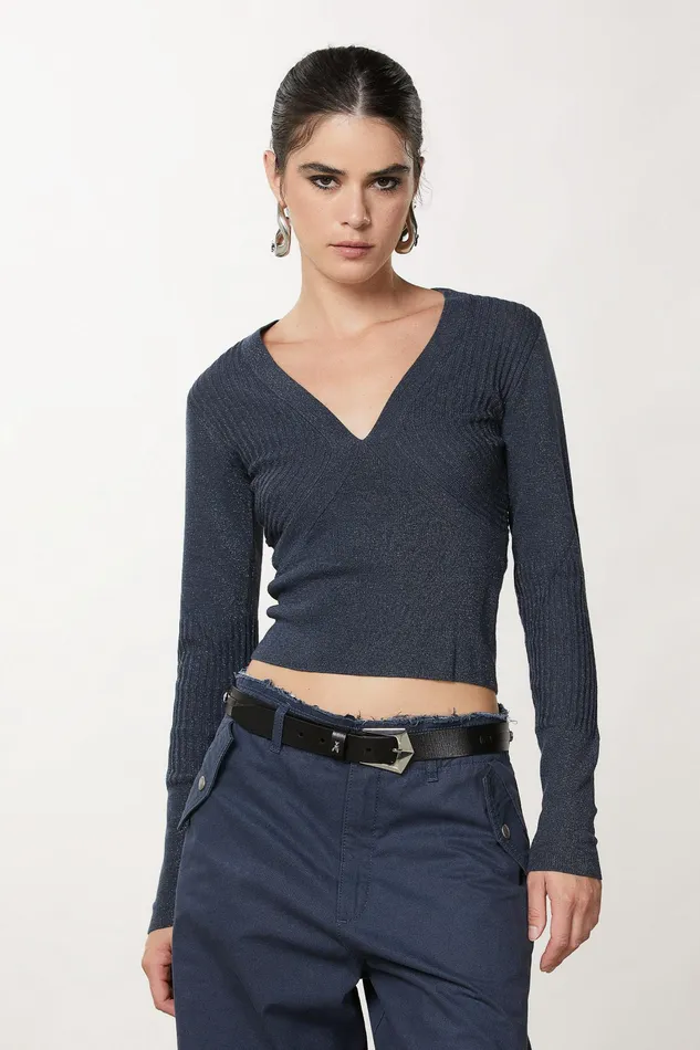 Sweaters Women Patrizia Pepe Essential Lurex Sweater Odissey Grey Lurex