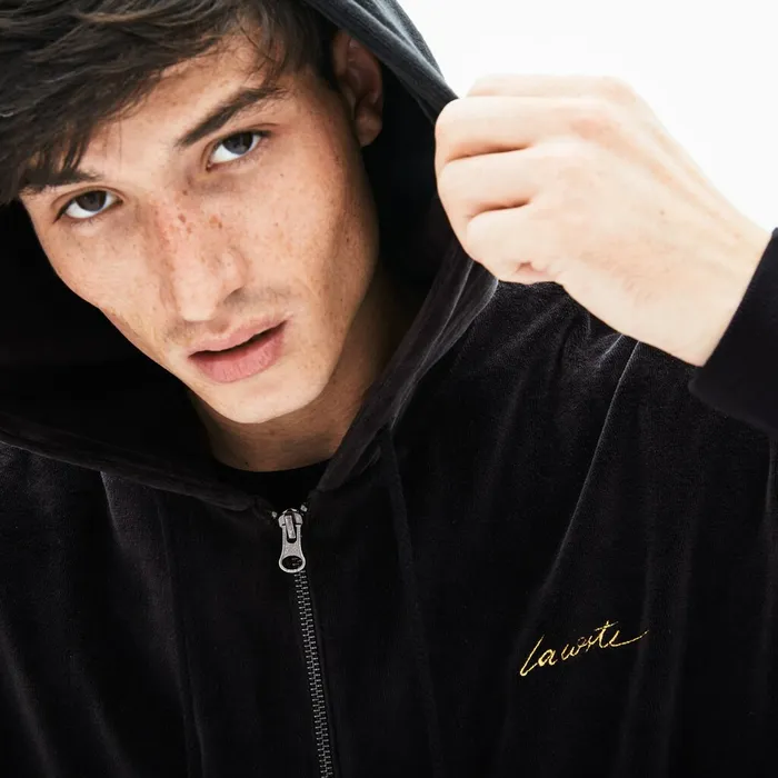 Sweatshirts Lacoste Mens LIVE Signature Hooded Velvet Zip Sweatshirt Black On Sale Sweatshirts Lacoste Mens LIVE Signature Hooded Velvet Zip Sweatshirt Black On Sale