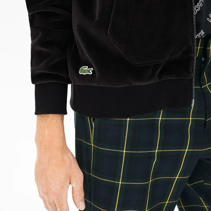 Sweatshirts Lacoste Mens LIVE Signature Hooded Velvet Zip Sweatshirt Black On Sale