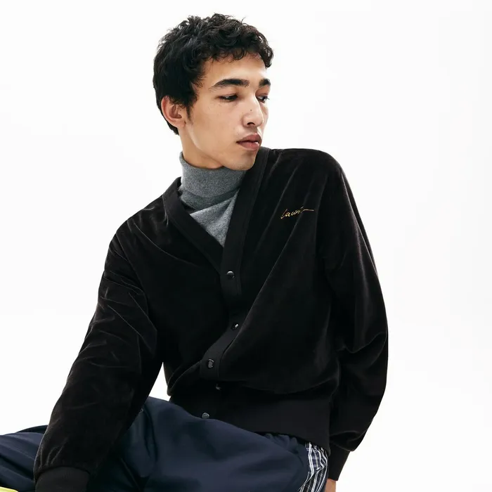 Sweatshirts Lacoste Mens LIVE Signature Velour Cardigan Black Outlet Factory