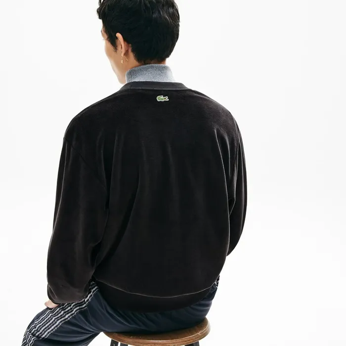 Sweatshirts Lacoste Mens LIVE Signature Velour Cardigan Black Outlet Factory