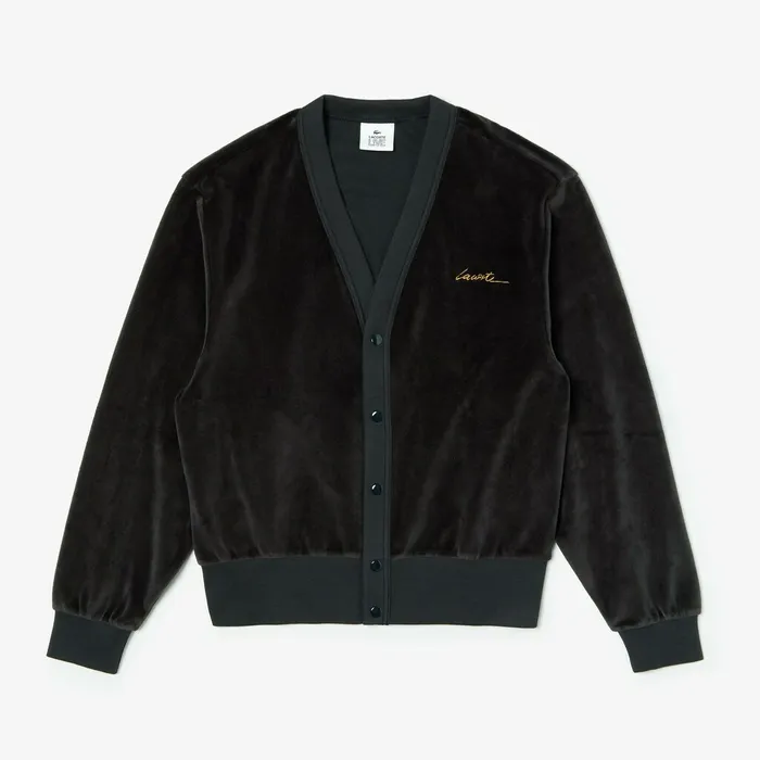 Sweatshirts Lacoste Mens LIVE Signature Velour Cardigan Black Outlet Factory