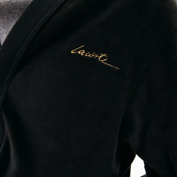Sweatshirts Lacoste Mens LIVE Signature Velour Cardigan Black Outlet Factory