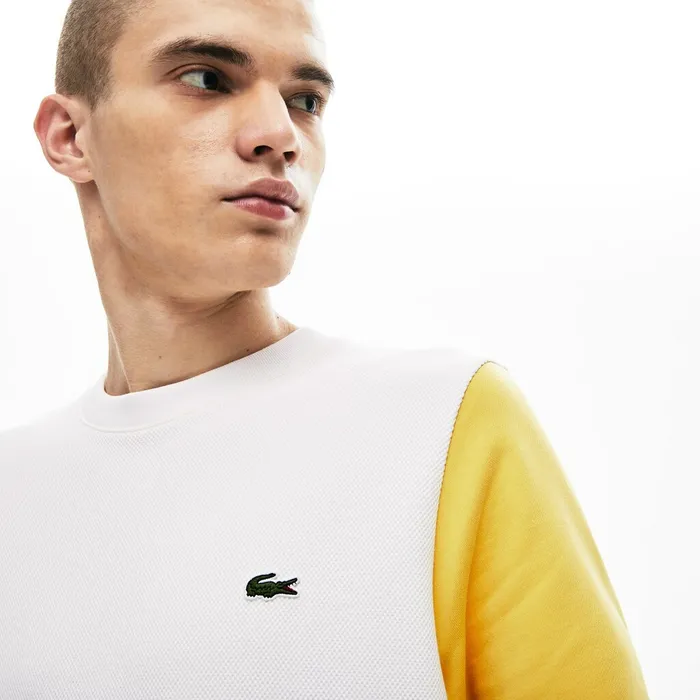 Sweatshirts Lacoste Mens Regular Fit Colorblock French Terry Sweatshirt Navy BlueWhiteYellow Gift Ideas