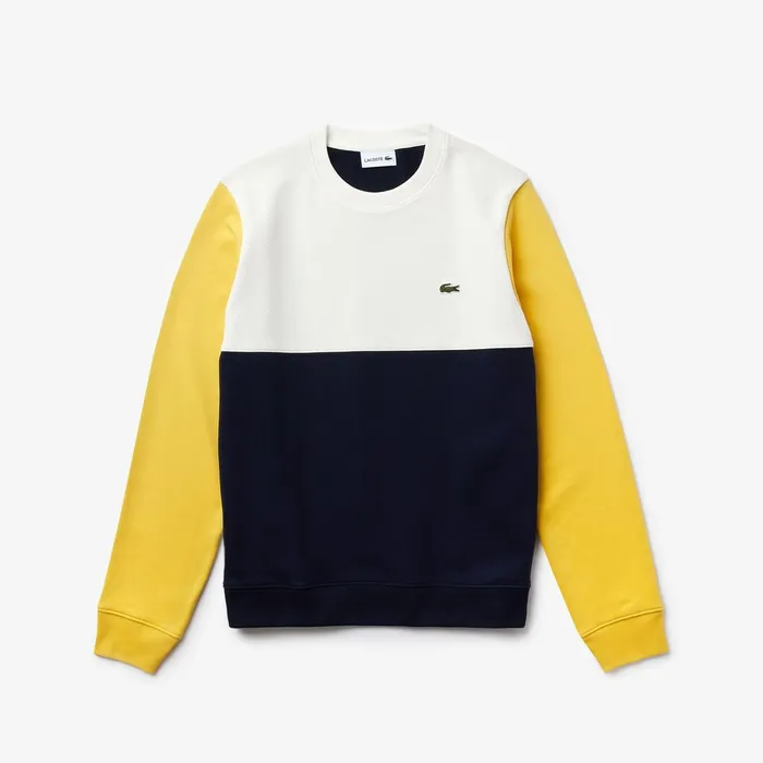 Sweatshirts Lacoste Mens Regular Fit Colorblock French Terry Sweatshirt Navy BlueWhiteYellow Gift Ideas